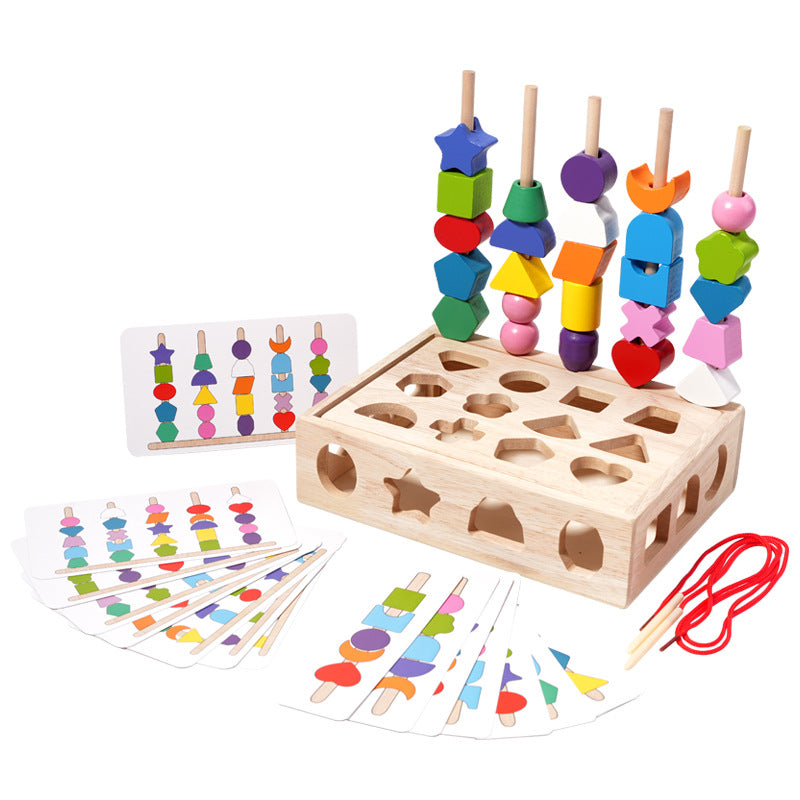 Young Kidsren's Geometric Shape Matching Box Educational Beads Five Sets of Columns Color Sensory Early Education Cesele Wooden Toys