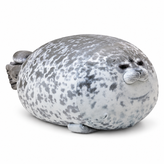 Angry Blob Seal Plush Pillow – Gray Spotted Stuffed Animal