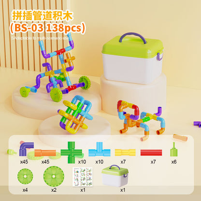 Creative children's plastic puzzle DIY assembled pipe building blocks large particles water pipe toys kindergarten early education cross-border