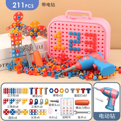 Electric screwing screw tool box children's toy puzzle detachable disassembly assembly screwdriver electric drill set