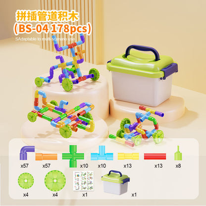 Creative children's plastic puzzle DIY assembled pipe building blocks large particles water pipe toys kindergarten early education cross-border