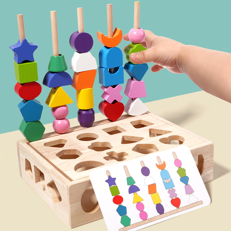 Young Kidsren's Geometric Shape Matching Box Educational Beads Five Sets of Columns Color Sensory Early Education Cesele Wooden Toys
