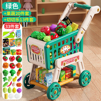 Cross-Border Children's Pretend Play Simulation Shopping Cart Toy Baby Small Trolley Fruit Supermarket Cut and Play for Boys and Girls