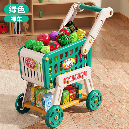 Cross-Border Children's Pretend Play Simulation Shopping Cart Toy Baby Small Trolley Fruit Supermarket Cut and Play for Boys and Girls