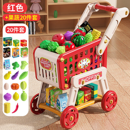 Cross-Border Children's Pretend Play Simulation Shopping Cart Toy Baby Small Trolley Fruit Supermarket Cut and Play for Boys and Girls
