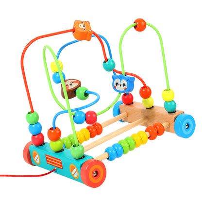 Children's Animal Bead Drag Car Multi-functional Drag Walking Car for Boys and Girls Baby 0-3 Years Old Wooden Toys