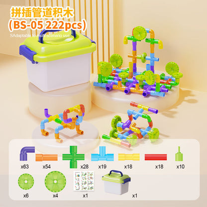 Creative children's plastic puzzle DIY assembled pipe building blocks large particles water pipe toys kindergarten early education cross-border