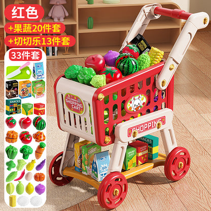 Cross-Border Children's Pretend Play Simulation Shopping Cart Toy Baby Small Trolley Fruit Supermarket Cut and Play for Boys and Girls