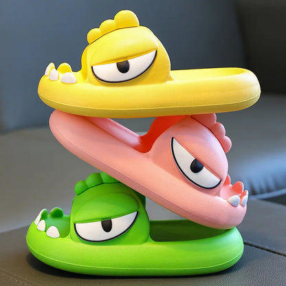 Comwarm Dinosaur Slippers Kids 3-15 Year Boys Girls Home Shoes Summer Cartoon Bathroom Antislip Slides Teenager House Slipper
