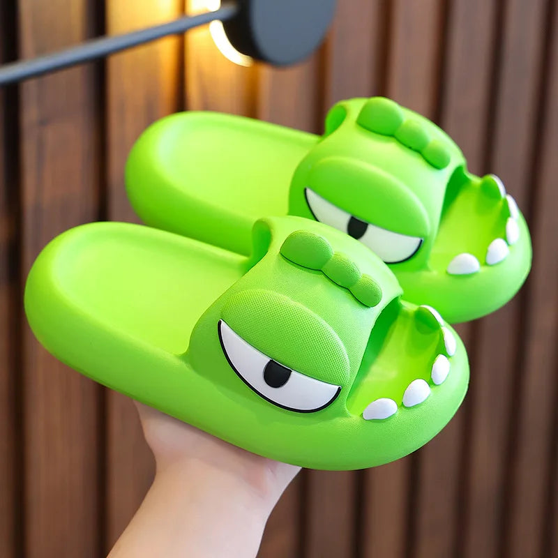 Comwarm Dinosaur Slippers Kids 3-15 Year Boys Girls Home Shoes Summer Cartoon Bathroom Antislip Slides Teenager House Slipper
