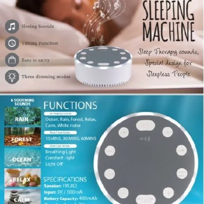 Portable White Noise Machine for Infants Multi-Function Sleep Trainer with Soothing Music Gentle Night Light Bluetooth Speaker