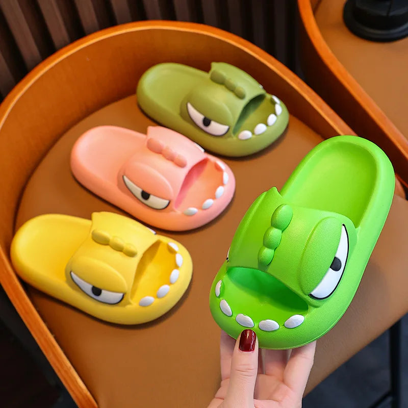 Comwarm Dinosaur Slippers Kids 3-15 Year Boys Girls Home Shoes Summer Cartoon Bathroom Antislip Slides Teenager House Slipper