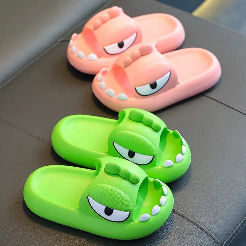 Comwarm Dinosaur Slippers Kids 3-15 Year Boys Girls Home Shoes Summer Cartoon Bathroom Antislip Slides Teenager House Slipper