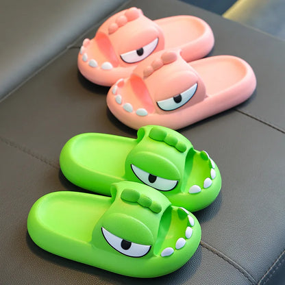 Comwarm Dinosaur Slippers Kids 3-15 Year Boys Girls Home Shoes Summer Cartoon Bathroom Antislip Slides Teenager House Slipper